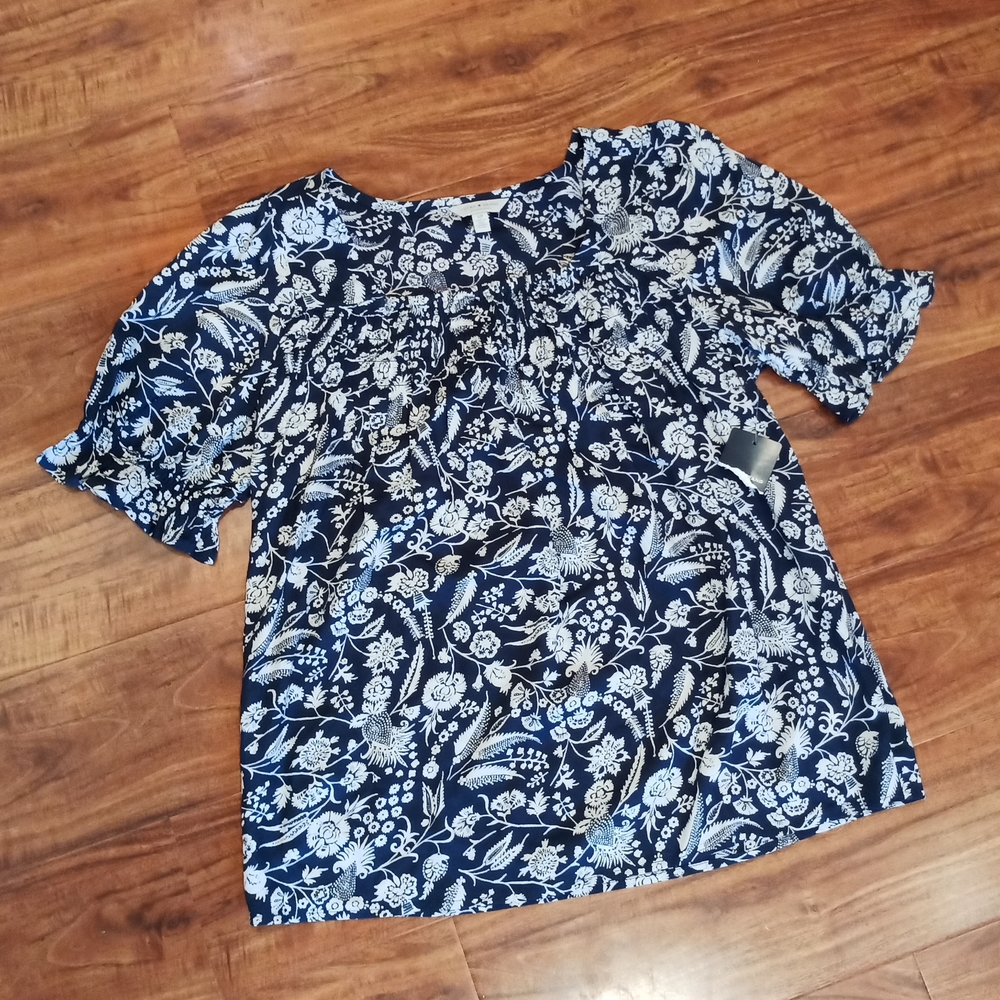 NWT Lucky Brand Navy Blue Short Sleeve Blouse, S